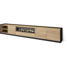 SKRAUT HOME Lowboard 310x50x37 cm Eiche Schwarz Holzwerkstoff