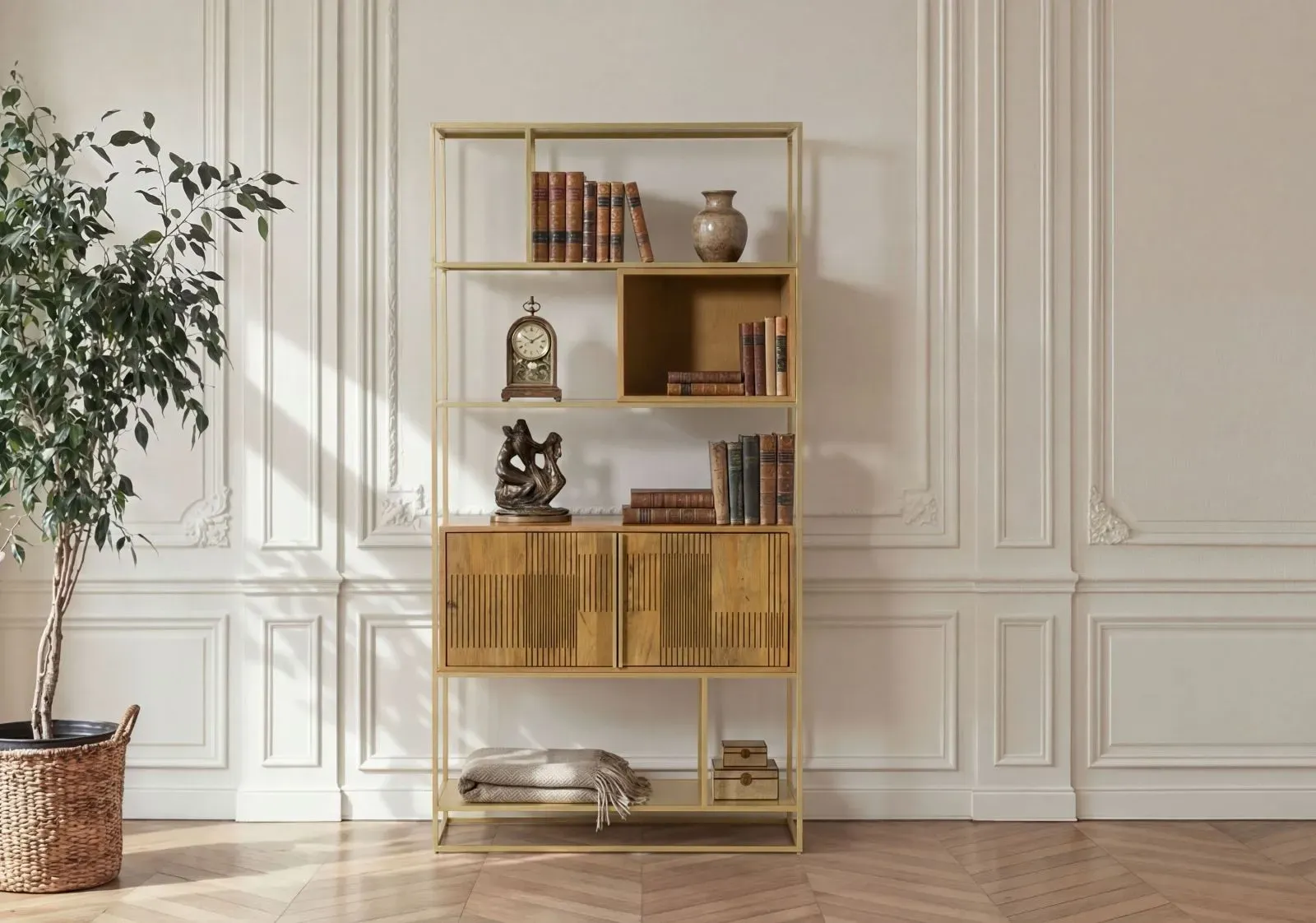 Bücherregal Mango 100x35x197 hellbraun geölt MIAMI #119