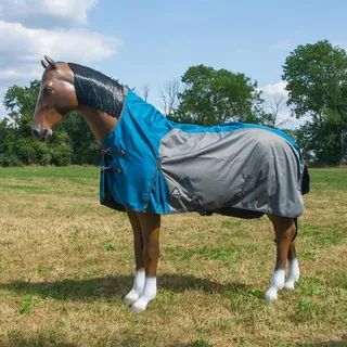 Brama-West Regendecke Pferd Zuzi - Turnout 1200D - Winterdecke mit Highneck - Wasserdicht - Farbe Blau/Grau, Größe 125 cm