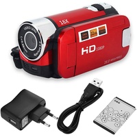 ASHATA Videoaufzeichnungs-Camcorder, Full HD 270 ° Drehung 720P 4X High Definition Digital Camcorder Video-DV-Kamera mit 270 ° Drehung 2,4-Zoll-LCD-Bildschirm(rot)