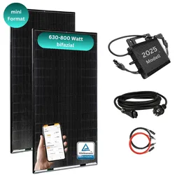 MyBasic 630+ Watt Mini-Format Balkonkraftwerk (1,65m x 0,88m) Glas-Module (bifazial +30% Ertrag) WLAN Wechselrichter