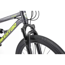 Bikestar Kinder Fahrrad Aluminium Fully Mountainbike 21 Gang Shimano, Scheibenbremse ab 9-14 Jahre | 24 Zoll Kinderrad Vollgefedert, MTB | Schwarz