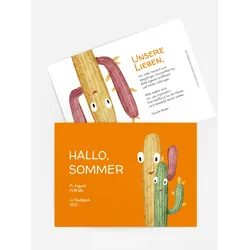 Einladung zum Sommerfest selbst gestalten mit Spruch und Fotos im Onlinedesigner bei Meine-Kartenmanufaktur.de