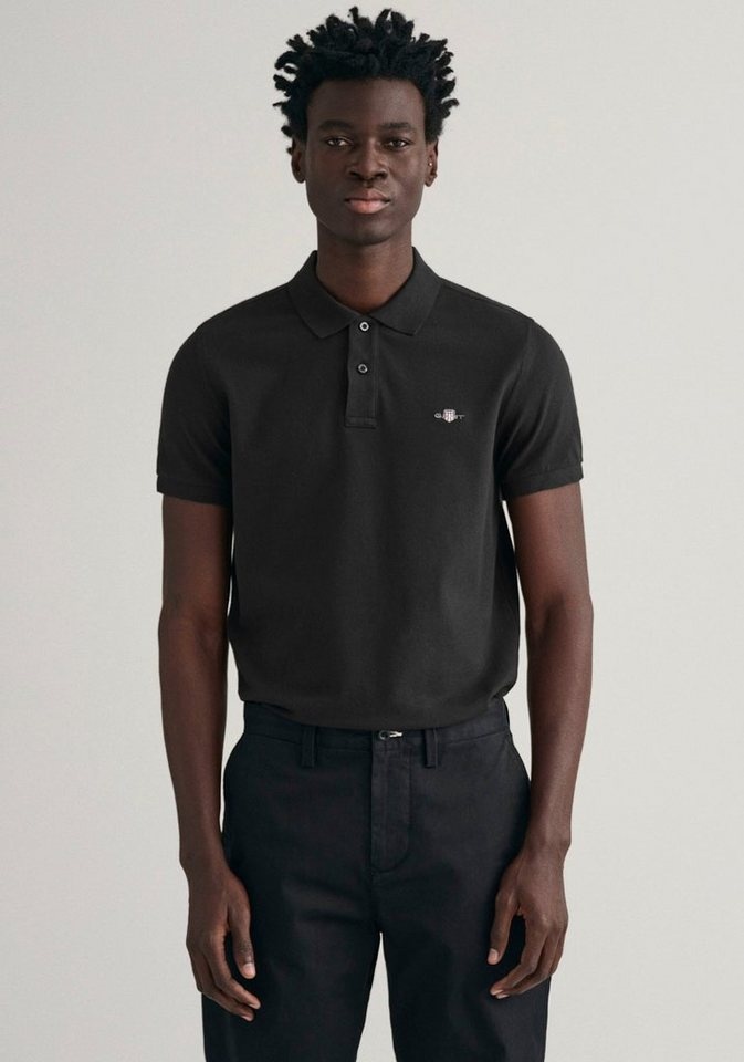 Gant Poloshirt SLIM ORIGINAL PIQUE SS RUGGER mit Logostickerei auf der Brust schwarz L