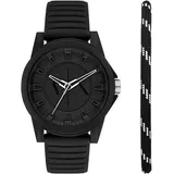 ARMANI EXCHANGE Quarzuhr, (Set, 2-tlg., mit Armband), Armbanduhr, Herrenuhr, ideal als Geschenk, analog, Silikonarmband schwarz