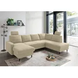 luma-home WOHNLANDSCHAFT U-Form Sofa Schlaffunktion Couch Bettkasten in Cord Beige Grau / 17205 - Beige