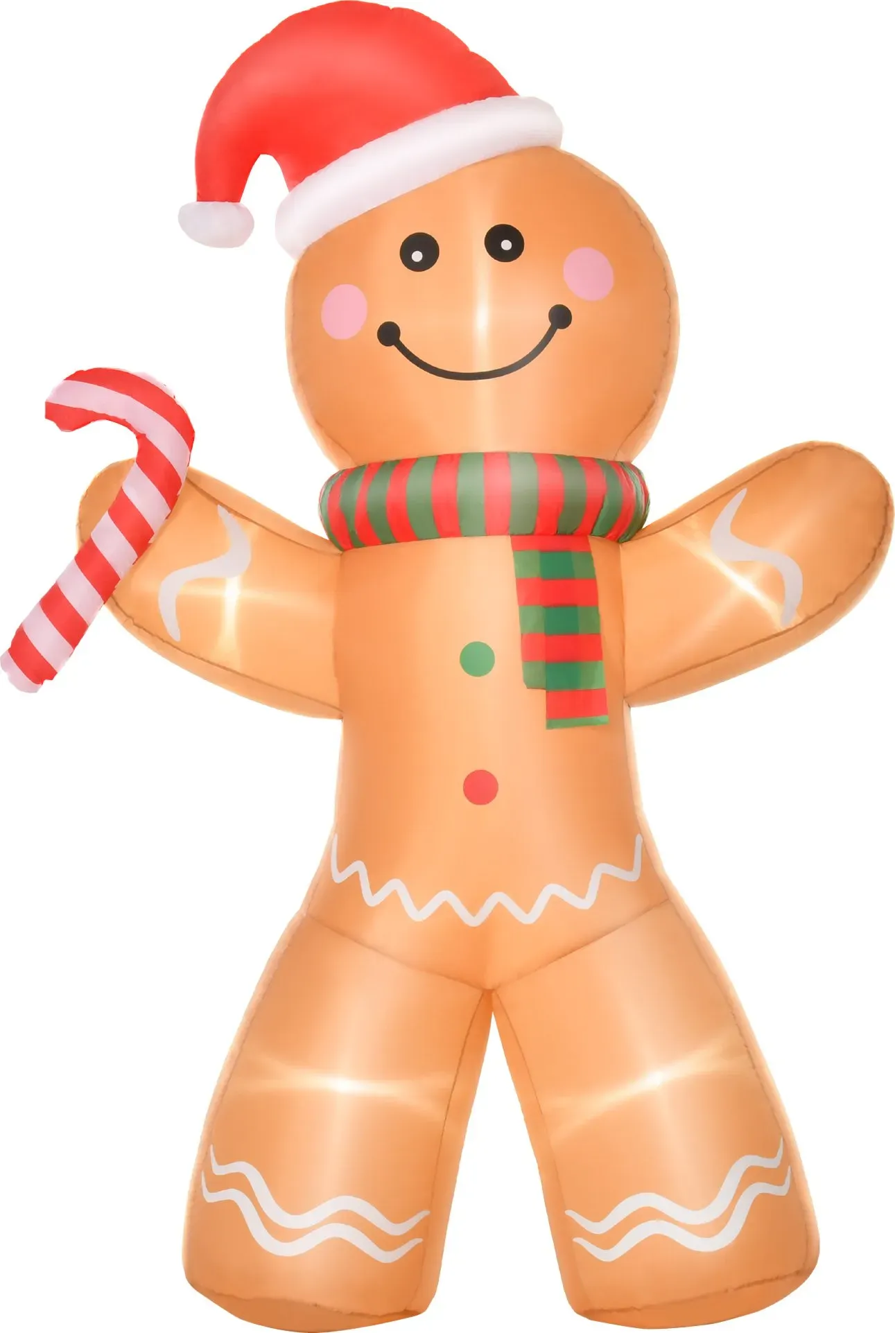 HOMCOM aufblasbarer Lebkuchenmann Weihnachtsdekoration 170 x 65 x 240 cm mit Lichtern, automatisches Aufblasen wetterfest Polyester Gelb   Aosom.de