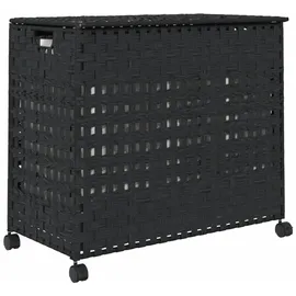 vidaXL Wäschekorb mit Rollen Schwarz 66x35x60 cm Rattan