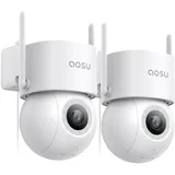 AOSU 2PACK Überwachungskamera Aussen,Kabel WLAN Kamera Outdoor Überwachung außen Mit 400Lm Spotlight Full Color Nachtsicht 3K 5MP 360° PTZ Ansicht IP Kamera Outdoor, 24/7 Aufzeichnung