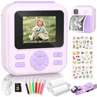 YOHOOLYO Sofortbildkamera Kinder 2,4 Zoll 1080P HD Kinderkamera mit 3 Rollen Druckpapier 32GB Karte Farbigen Stiften Aufkleber Geschenke für Jungen und Mädchen 3-12 Jahre (Violett)