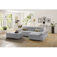 Ecksofa INOSIGN "Avesa L-Form" Sofas Gr. B/H/T: 300cm x 80cm x 172cm, Struktur weich, Longchair rechts, mit Armteilverstellung-mit Schlaffunktion, grau (hellgrau) Wahlweise mit Armteilvertsellung und Bettfunktion, BTH: 30017280cm