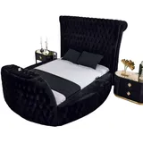 JVmoebel Schlafzimmer-Set Rund Bett Chesterfield mit Lift Schrank Rundbetten Möbel 3tlg., (3-tlg., Bett/2x Nachttische), Made in Europa schwarz