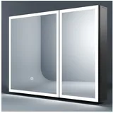 WDWRITTI Badezimmerspiegelschrank mit licht 80cm Spiegelschrank Bad mit Beleuchtung Schwarz 80x60cm (Wandschrank Badezimmer Doppeltür Schwarz, 3Lichtmodi, Dimmbar, Speicherfunktion) Doppelseitiger Spiegel, Alu-Schranktür, Verstellbare Glasböden schwarz