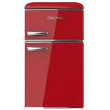 Cecotec Mini Retro Kühlschrank 2 Türen 85 L Bolero CoolMarket 2D Origin 86 Rot. Mini-Kühlschrank, LED-Innenbeleuchtung, Chromgriff, Glasablagen, Flaschenöffner, Rot.