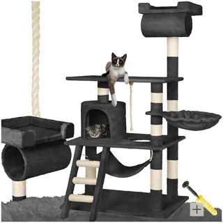 tectake Kratzbaum für Katzen mit Katzen Hängematte, Liegemulde, Höhle, Treppe, Röhre und Spielkordel, Kratzbaum groß mit Sisal und Plüsch, Kratzmöbel Katzenbaum groß XXL mit Hängematte Katze