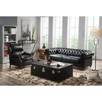 Xlmoebel Chesterfield-Sofa Schwarzes Chesterfield-Sofa mit Sessel in Vintage-Leder, 3-Sitzer + Sessel, Hergestellt in Europa schwarz