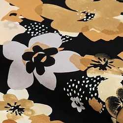 Viskose-Blusenstoff / Javanaise "Große Blumen", schwarz/braun