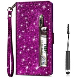 [NO für A6] Vectady für Samsung Galaxy A6 Plus Hülle, Lederhülle Schutzhülle Tasche Leder Handyhülle Handytasche Case Glitzer Hüllen Leder Cover Ledertasche für Galaxy A6 Plus - Lila