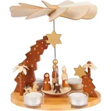 BRUBAKER Weihnachtspyramide aus Holz - Stern von Betlehem, Jesus, Maria, Josef und Hirte - 22 cm Teelichtpyramide für 4 Teelichter Handbemalt