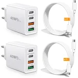40W USB C Ladegerät Schnellladegerät(2 Ladeadapter+2 Kabel Typ C), Acezeek USB Netzteil Ladegerät Mehrfach mit Ladekabel USB C, 4-Port Fast Charger für iPhone 16 15, Galaxy, iPad Pro