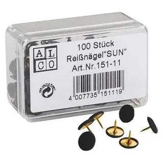 Alco Reißzwecken 151-11, SUN, schwarz, 9,5 mm Kopfdurchmesser, 100 Stück