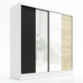 A&J MöbelLand Schiebetürenschrank DUO 200 x 215 x 59,5 cm Weiß/Schwarz