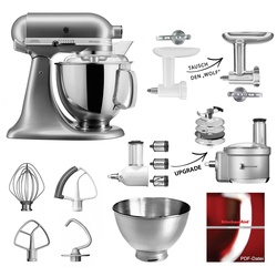 KitchenAid Küchenmaschine 5KSM175PS Fleischwolf Gemüse Set Kontur Silber
