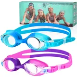Starweh Taucherbrille Kinder, 2 Stück Schwimmbrille Kinder 3-14 Jahre, Anti-Beschlag Wasserdichte Kinder Schwimmbrille, Weiche Silikon-Schwimmbrille mit Tragbarer Tasche für Mädchen Junge