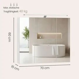 VASAGLE Spiegelschrank 70 cm weiß