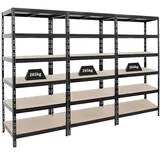 Proregal Mega Deal 3x Schwerlastregal Giant Tiger HxBxT 200x90x60cm, Fachlast 265kg 6-Ebenen Schwarz