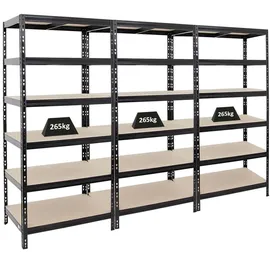 Proregal Mega Deal 3x Schwerlastregal Giant Tiger HxBxT 200x90x60cm, Fachlast 265kg 6-Ebenen Schwarz