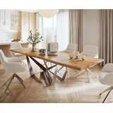 DeLife Esstisch Edge 300x100 XL Akazie Natur Spider Flachstahl Edelstahl Live-Edge - Braun/Hellbraun