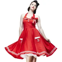 Rockabilly 50ziger Jahre Kleid Motley im Matrosenstil von Hell Bunny London mit Neckholdern rot - S - S