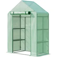 Foliengewächshaus Gewächshaus Mit 6 Regalebenen Begehbares Gartenhäuschen Treibhaus Tomatenhaus Pflanzenhaus Mit Aufrollbarem Eingang Frühbeet Grün 141 X 72 X 191 Cm