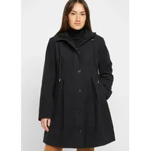 bonprix Wintermantel BONPRIX "Mantel mit Kapuze und Bundfalten, A-Linie", Damen, Gr. 48, schwarz, Web, Obermaterial: 88% Polyester, 10% Viskose, 2% Elasthan. Futter: 100% Polyester, unifarben, A-Linie ca.