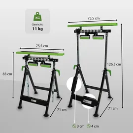 Baumarktplus Multifunktions-Arbeitsbock Rollenbock höhenverstellbar Klappbock V-Rollen 4 in 1