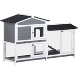 PawHut Hasenstall Kaninchenstall mit Freilaufgehege Rampe Kleintierstall aus Holz mit 2 Etagen Bodenwanne Kleintierstall für Zwergkaninchen, für draußen 157,4 x 53 x 93,5 cm, Grau   Aosom