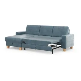 Home Affaire Ecksofa HOME AFFAIRE "Summer L-Form", blau (blau, grau), B:249cm H:91cm T:164cm, 100% Polyester, Sofas, Ecksofa, mit Recamiere, mit oder ohne Bettfunktion und Bettkasten, Cord-Bezug