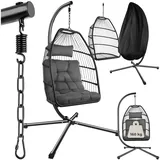 Tectake Hängesessel, mit extra dickem Sitz- und Kopfkissen, Belastbarkeit 160 kg, inklusive Schutzhülle, 98 x 107 x 202 cm