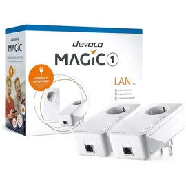 devolo Magic 1 LAN Starter Kit, LAN Powerline Adapter, bis zu 1.200 Mbit/s, 1x Gigabit LAN Anschluss, ideal für Homeoffice, dLAN 2.0, weiß