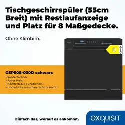 Exquisit Geschirrspüler GSP508-030D schwarz | Spülmaschine 55 cm | Power+ | ECO Modus | Standgerät