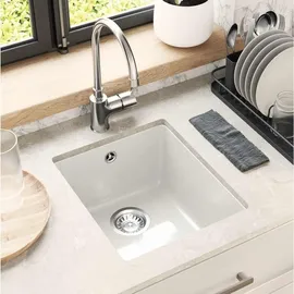 vidaXL Waschbecken rechts Einbauart Quarz Weiß 370 x 460 mm