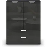 Rauch Glamour by Aditio Hochkommode Kommode, Highboard, Türkommode, Schubladenschrank, 2-türig, 2 Schubkästen, Soft-close, Farbe Hochglanz Effektgrau/Grau metallic, 93x119x42cm