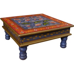 Guru-Shop Couchtisch Bemalter kleiner Tisch, Minitisch, Blumenbank -.. blau|gelb|rot