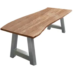 SAM® Esstisch Baumkante massiv Akazie Natur 200 x 100 A-Gestell silber ATHEN
