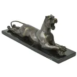 Casa Padrino Luxus Deko Figur Tiger Bronze / Schwarz 41 x 11 x H. 16 cm - Bronze Skulptur mit Marmorsockel - Bronze Dekofigur - Schreibtisch Deko - Wohnzimmer Deko - Luxus Deko Accessoires