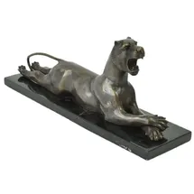 Casa Padrino Luxus Deko Figur Tiger Bronze / Schwarz 41 x 11 x H. 16 cm - Bronze Skulptur mit Marmorsockel - Bronze Dekofigur - Schreibtisch Deko - Wohnzimmer Deko - Luxus Deko Accessoires
