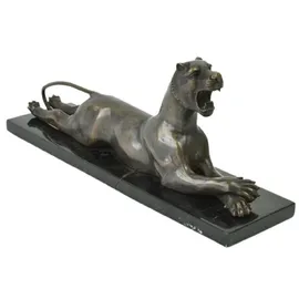 Casa Padrino Luxus Deko Figur Tiger Bronze / Schwarz 41 x 11 x H. 16 cm - Bronze Skulptur mit Marmorsockel - Bronze Dekofigur - Schreibtisch Deko - Wohnzimmer Deko - Luxus Deko Accessoires