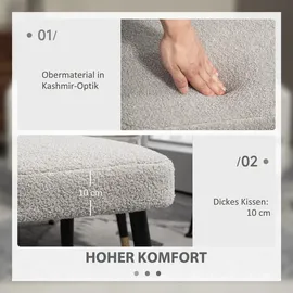 Homcom Fußhocker Sitzhocker Quadratischer Schminkhocker mit Kaschmir-Optik Stahlbeine Hellgrau 42 x 42 x