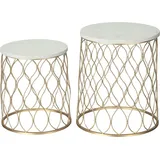 Outsunny 2er Set Gartentische Beistelltische Retro Drahtkorb Design Metallkorb Garten Satztisch Outdoor Ø41x46cm in Gold und Weiß Aosom.de